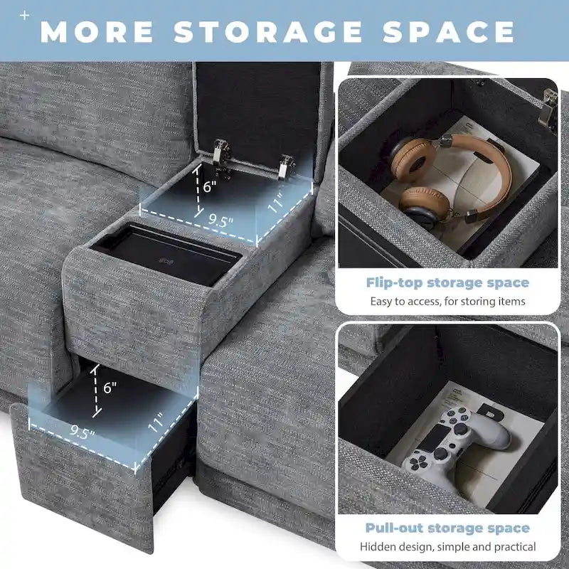L-Shaped Sofa with Storage Console