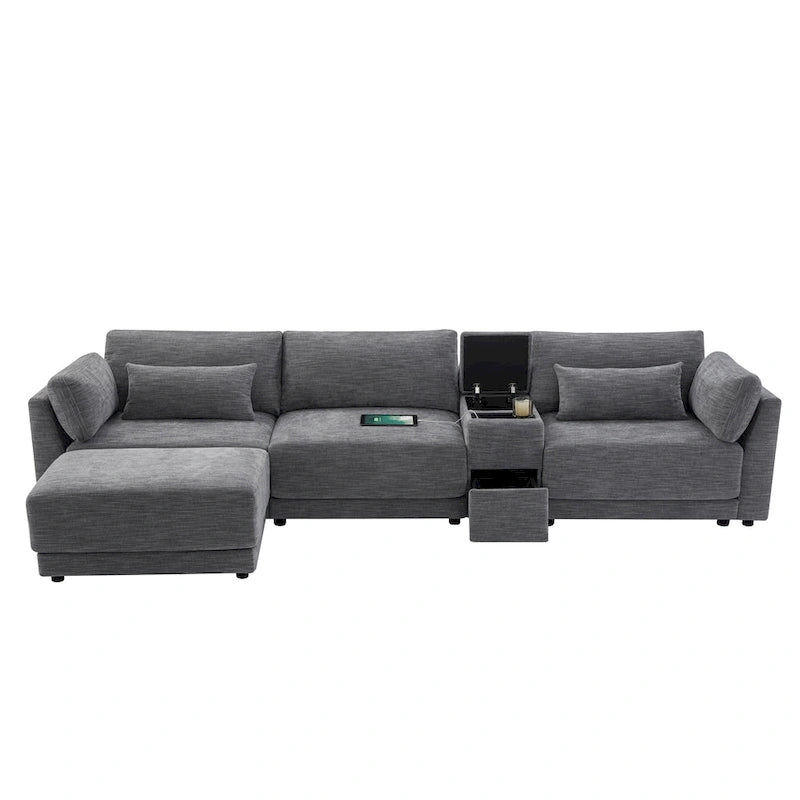 L-Shaped Sofa with Storage Console