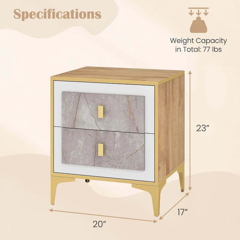 Nightstand with Storage and Faux Marble Surface