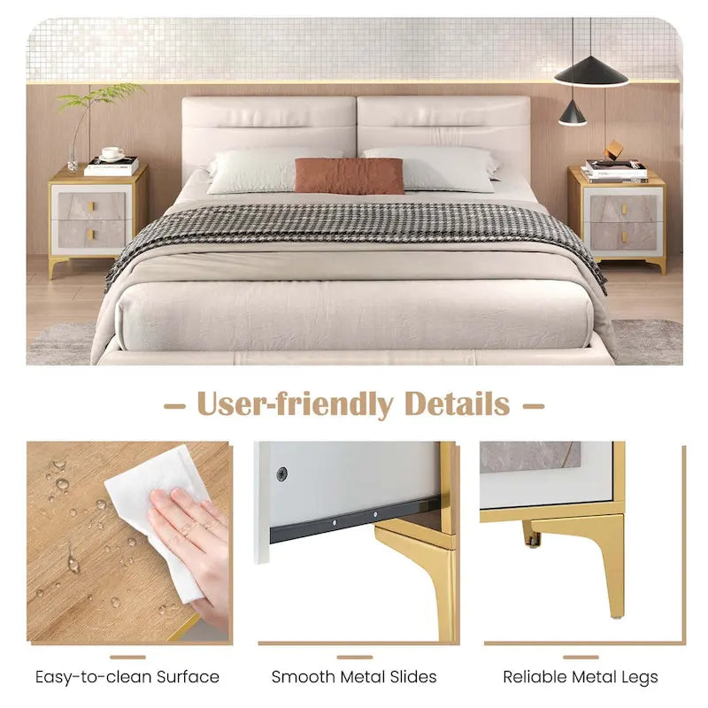 Nightstand with Storage and Faux Marble Surface