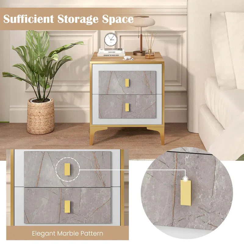 Nightstand with Storage and Faux Marble Surface