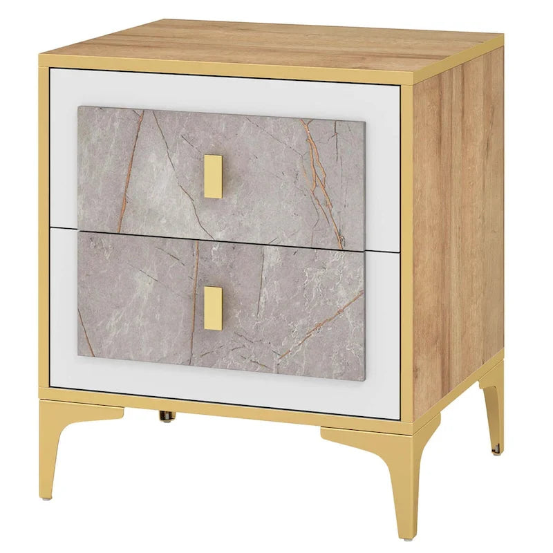 Nightstand with Storage and Faux Marble Surface