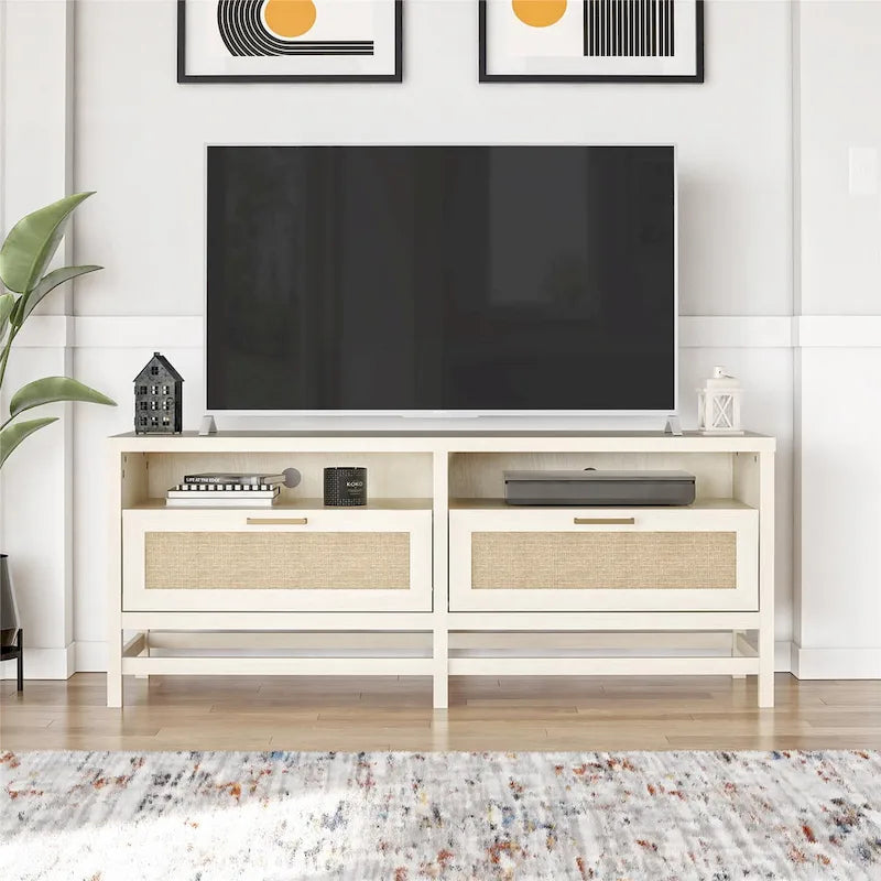 TV Stand for TVs up to 60 Inches with Faux Rattan Drawers