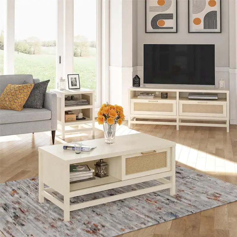 TV Stand for TVs up to 60 Inches with Faux Rattan Drawers