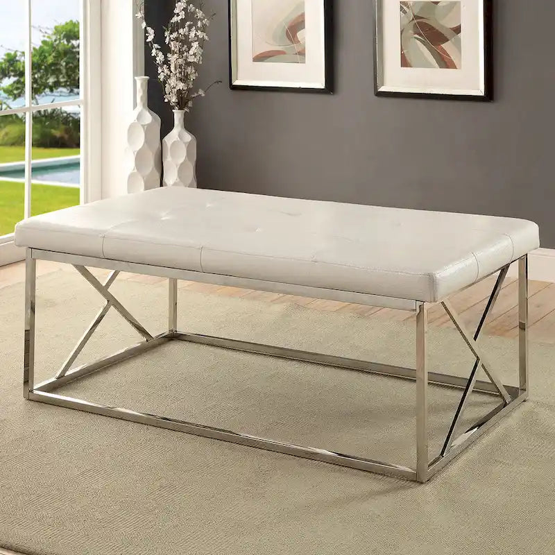 Modern Faux Leather Tufted Accent Bench