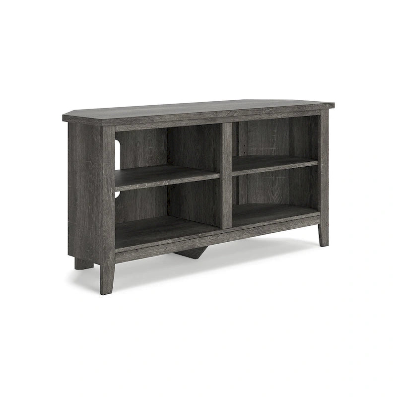 Gray Corner TV Stand with Weathered Oak Finish