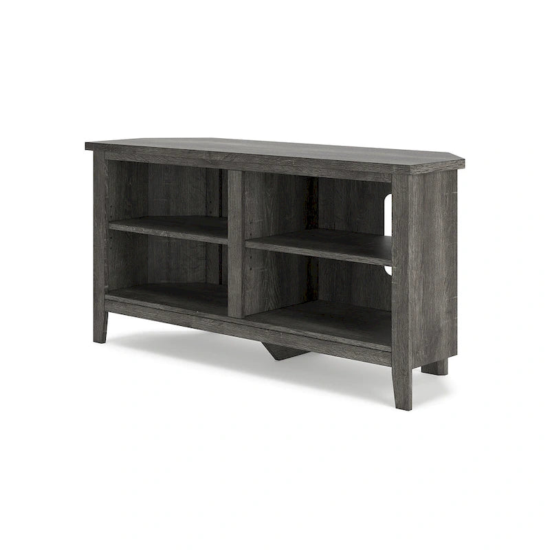 Gray Corner TV Stand with Weathered Oak Finish