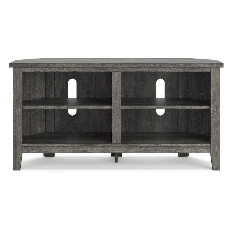 Gray Corner TV Stand with Weathered Oak Finish