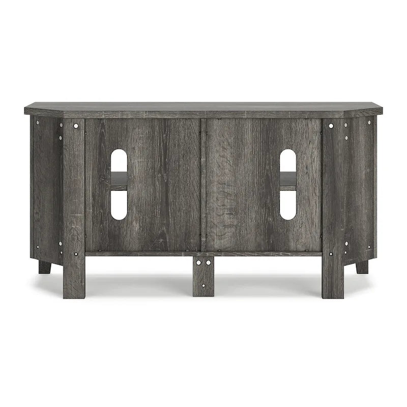 Gray Corner TV Stand with Weathered Oak Finish