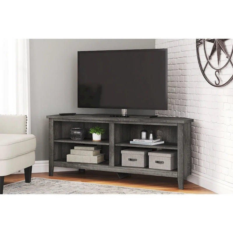 Gray Corner TV Stand with Weathered Oak Finish