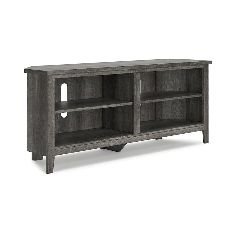 Gray Corner TV Stand with Weathered Oak Finish