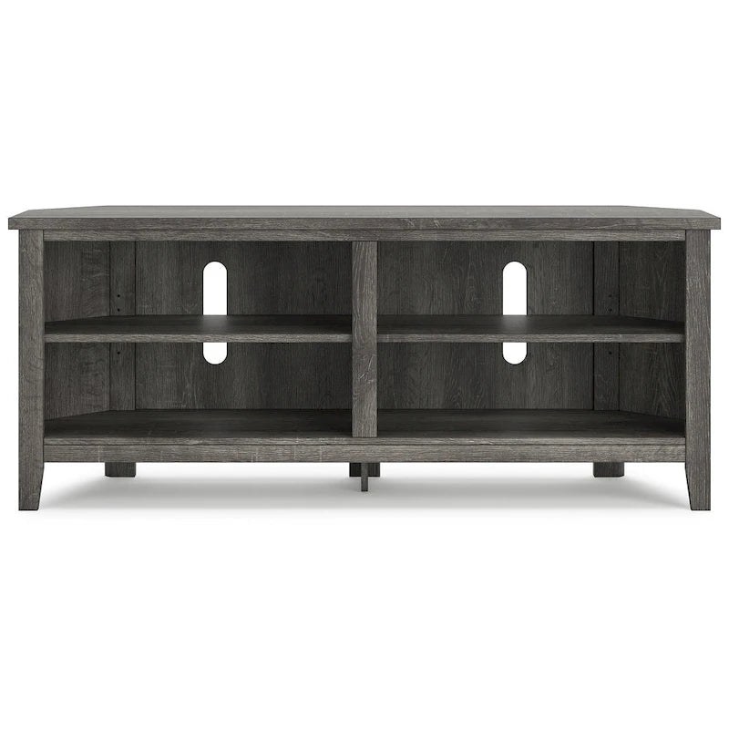 Gray Corner TV Stand with Weathered Oak Finish