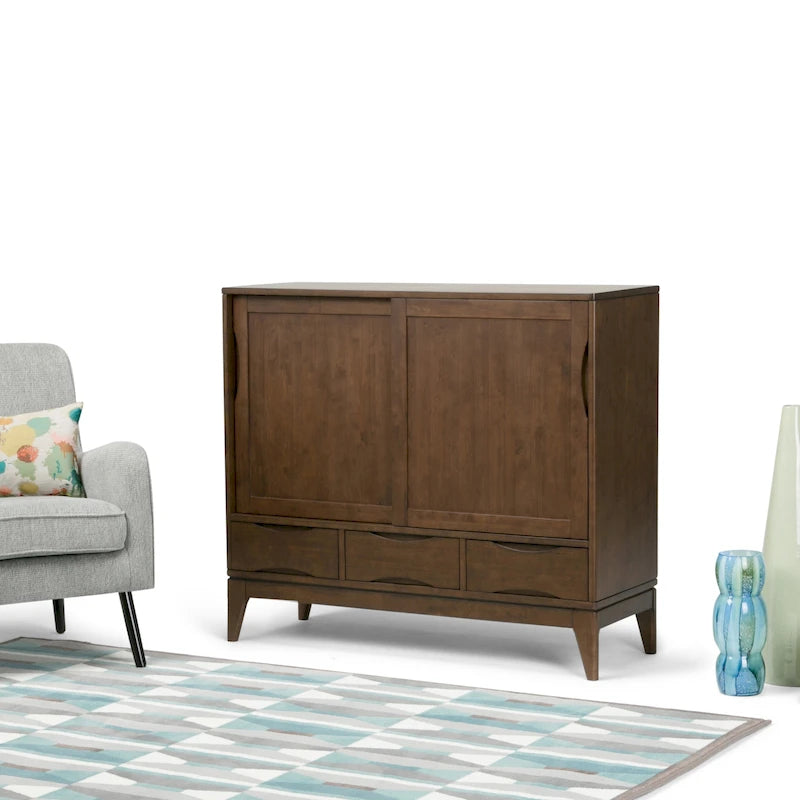Solid Hardwood 48-Inch Mid-Century Modern Storage Cabinet - 48W x 17D x 42H