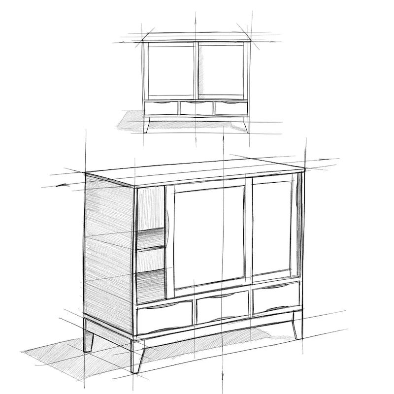 Solid Hardwood 48-Inch Mid-Century Modern Storage Cabinet - 48W x 17D x 42H