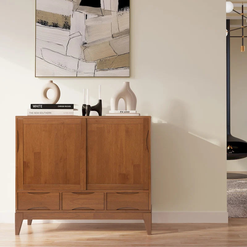 Solid Hardwood 48-Inch Mid-Century Modern Storage Cabinet - 48W x 17D x 42H