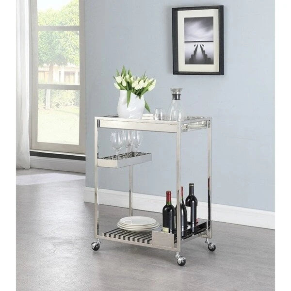 Contemporary All Metal Tea Cart with Bottle Holders