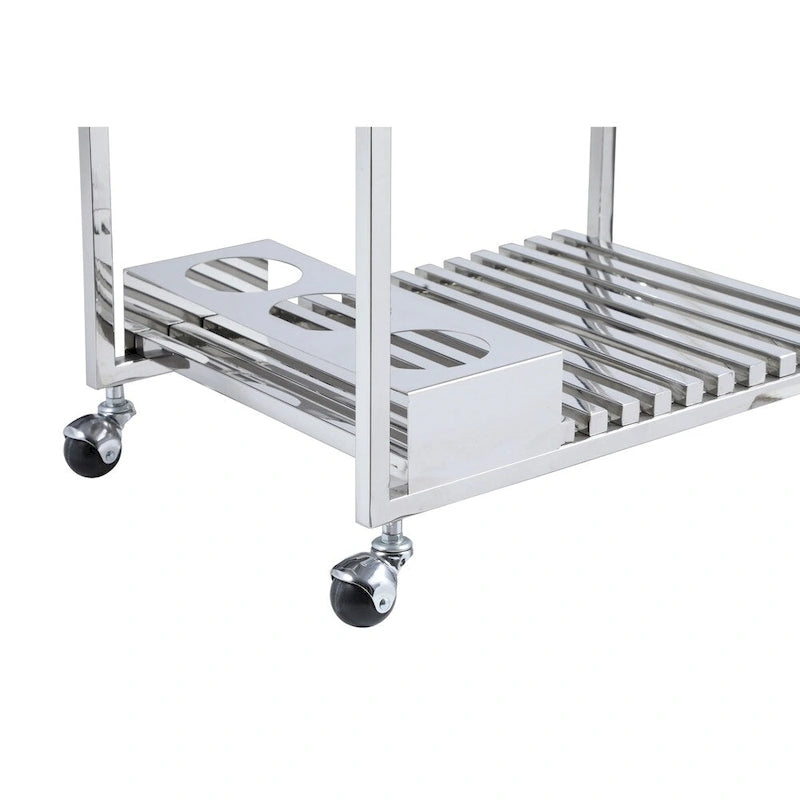 Contemporary All Metal Tea Cart with Bottle Holders