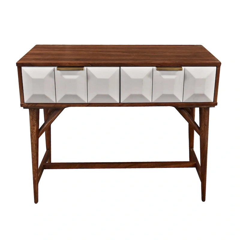 Burnished Walnut Mid-Century Console Table with 2 Drawers