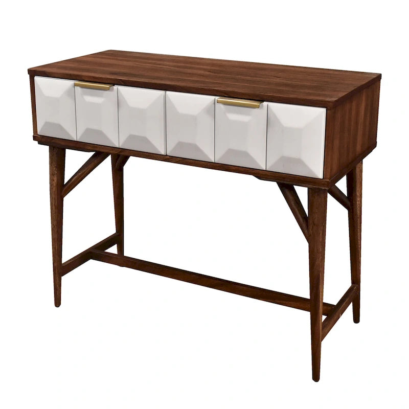 Burnished Walnut Mid-Century Console Table with 2 Drawers