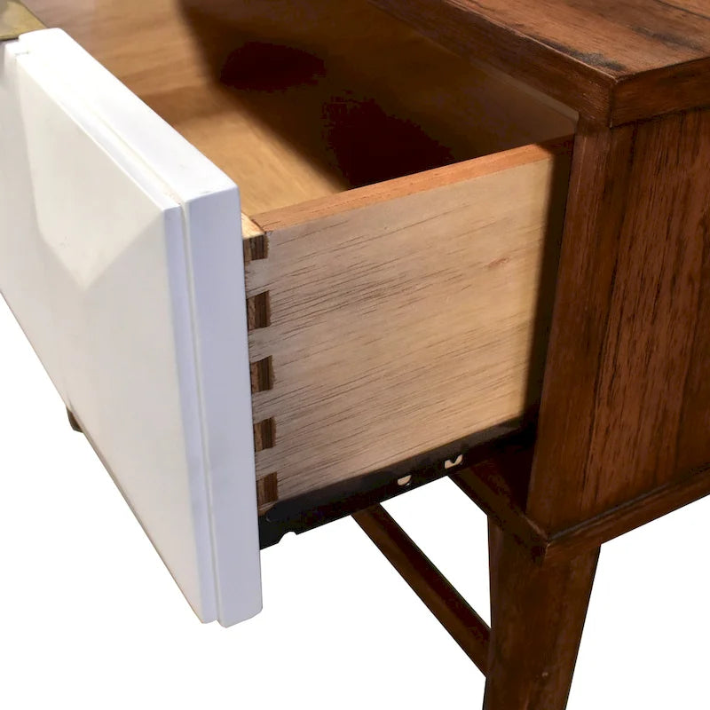Burnished Walnut Mid-Century Console Table with 2 Drawers