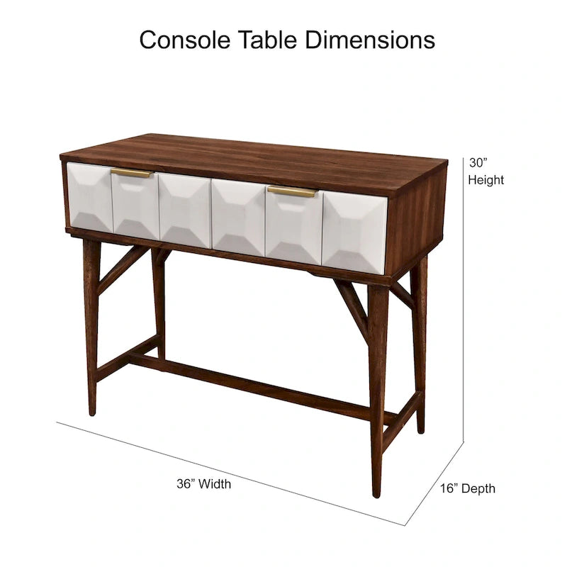 Burnished Walnut Mid-Century Console Table with 2 Drawers