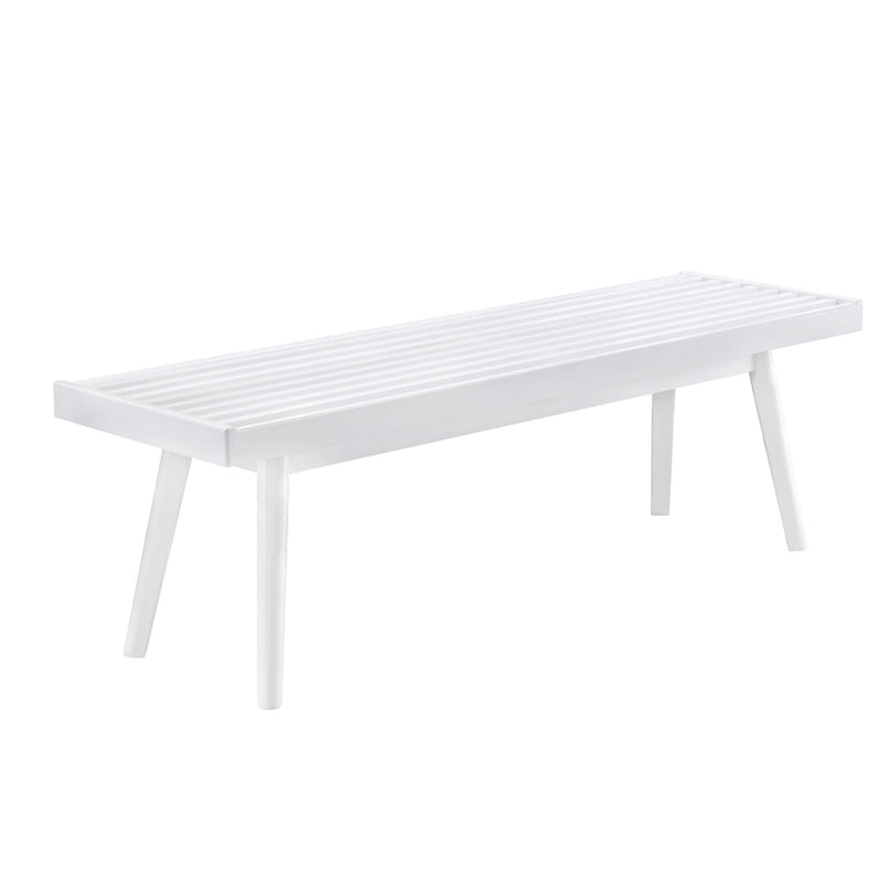 Solid Wood Slatted Bench, White - 56.30W x 16.50D x 17.50H