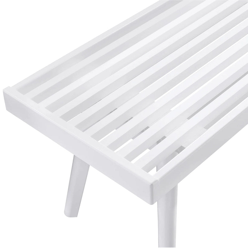Solid Wood Slatted Bench, White - 56.30W x 16.50D x 17.50H