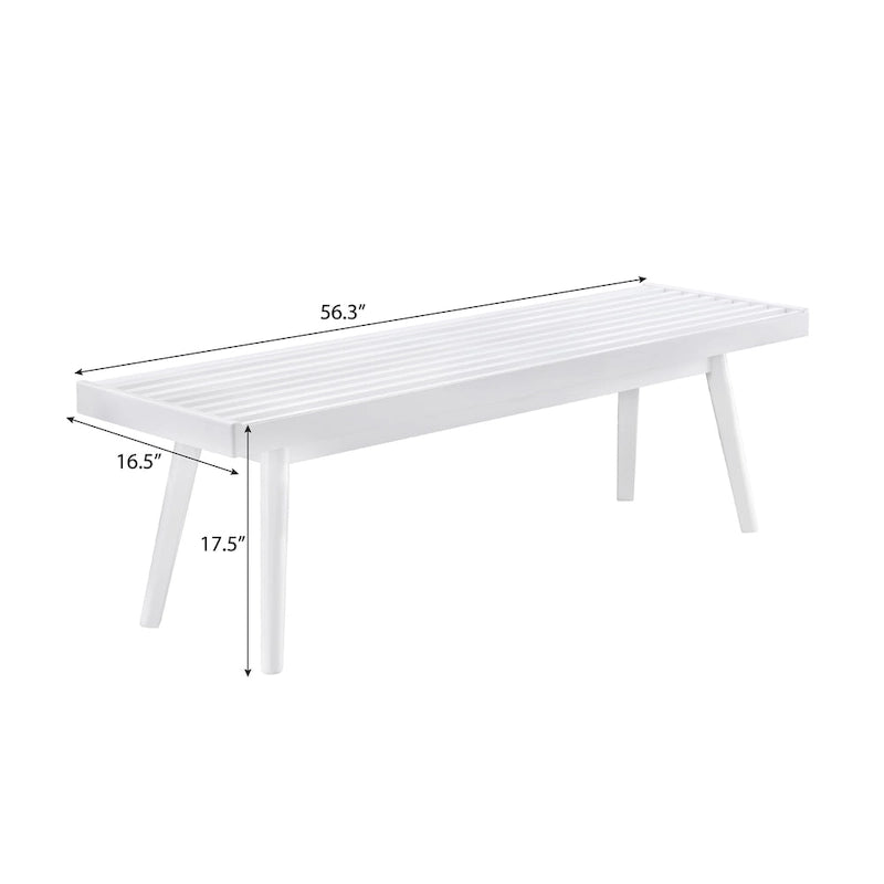 Solid Wood Slatted Bench, White - 56.30W x 16.50D x 17.50H