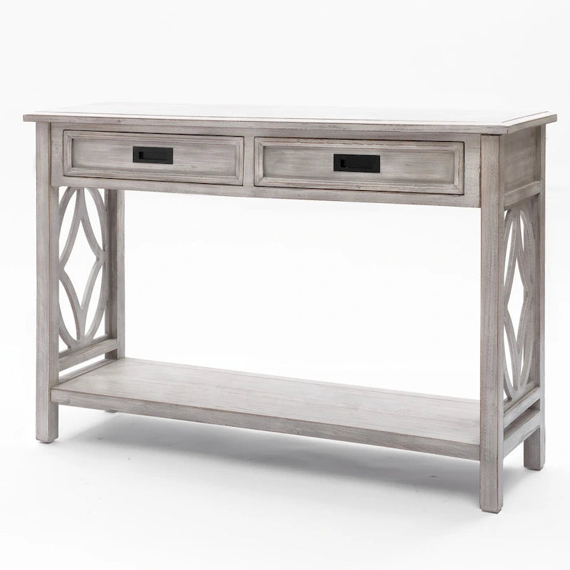 Grey Washed Wood 2-Drawer 1-Shelf Console and Entry Table - 32.7 H x 47.2 W x 13.8 D