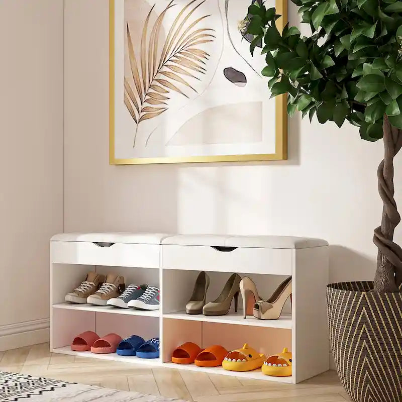 Shoe Storage Bench with Padded Cushion and Flip-Open Box