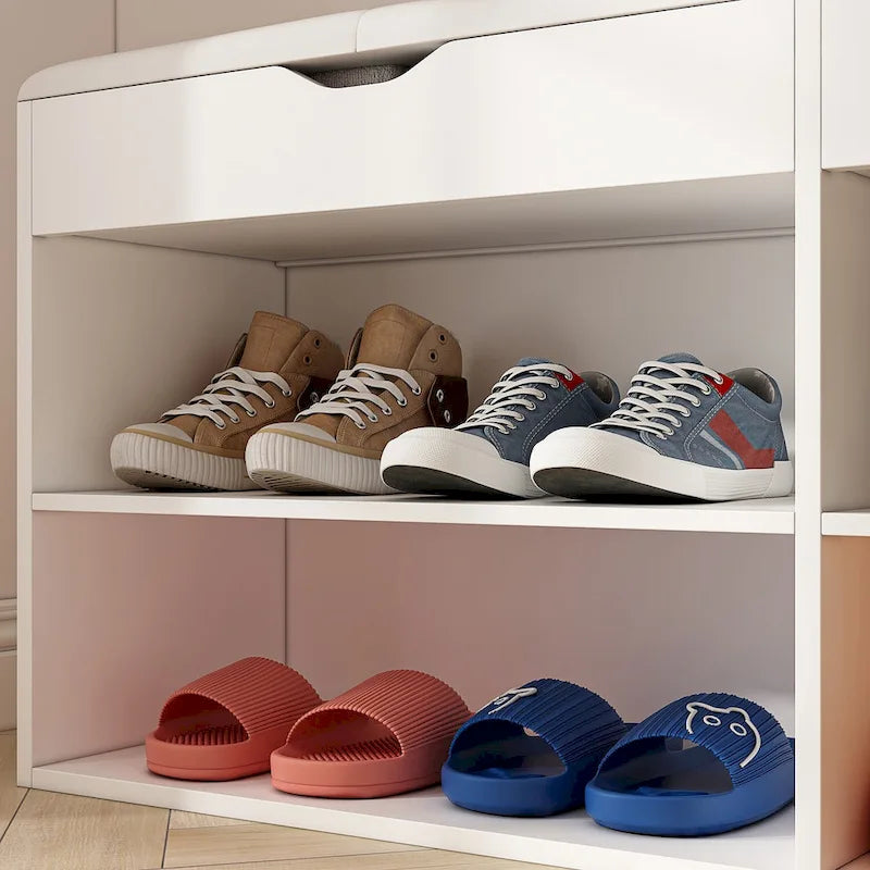 Shoe Storage Bench with Padded Cushion and Flip-Open Box