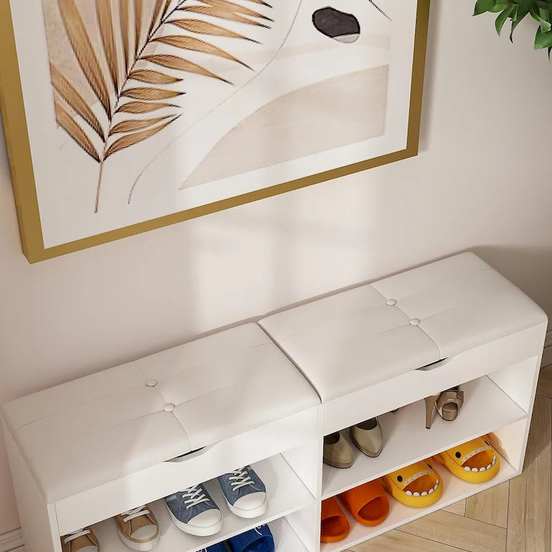 Shoe Storage Bench with Padded Cushion and Flip-Open Box