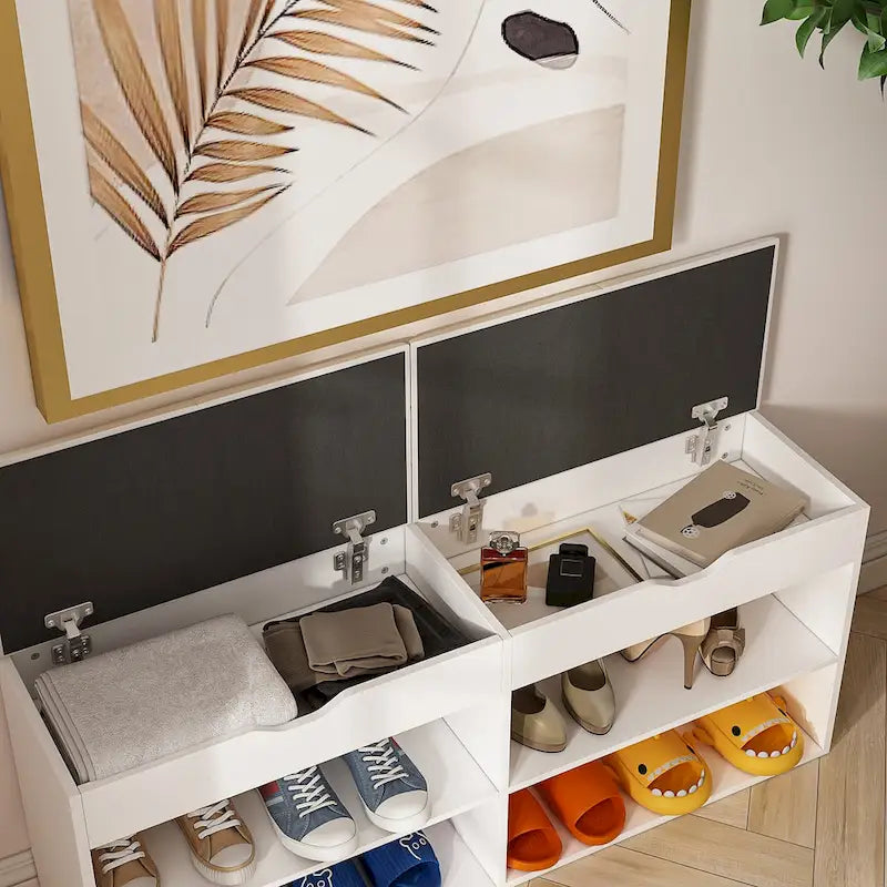 Shoe Storage Bench with Padded Cushion and Flip-Open Box