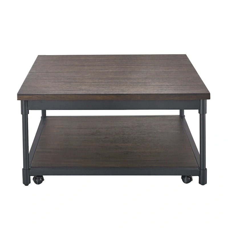 Lift-Top Square Coffee Table in Smokey Oak with Iron Frame