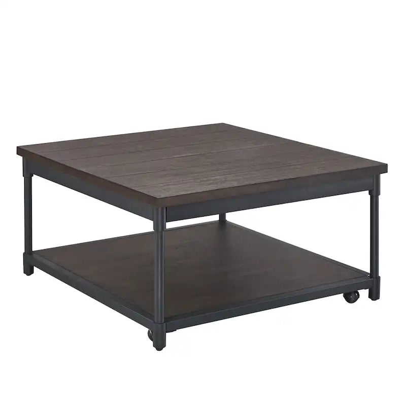Lift-Top Square Coffee Table in Smokey Oak with Iron Frame