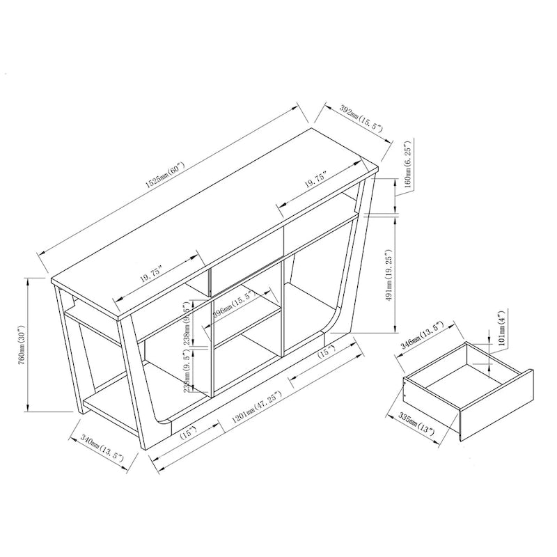Modern 60-inch 6-Shelf 1-Drawer TV Console