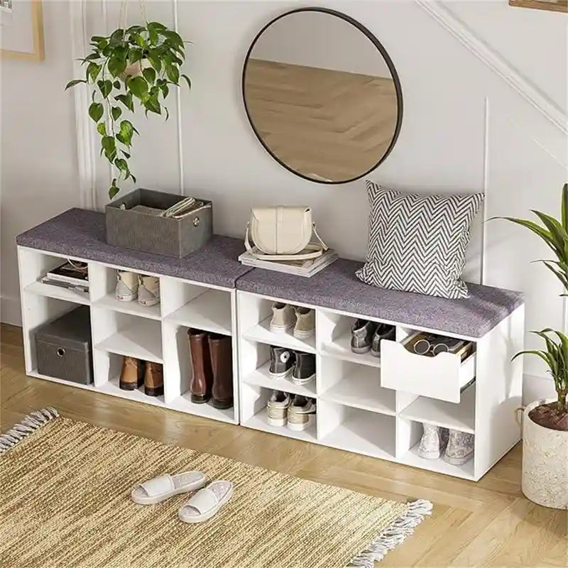 Shoe Storage Bench with 9 Cubbies - 11.8D x 31.5W x 18.9H