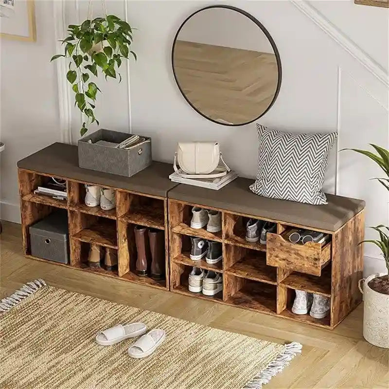 Shoe Storage Bench with 9 Cubbies - 11.8D x 31.5W x 18.9H