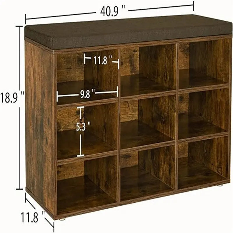 Shoe Storage Bench with 9 Cubbies - 11.8D x 31.5W x 18.9H