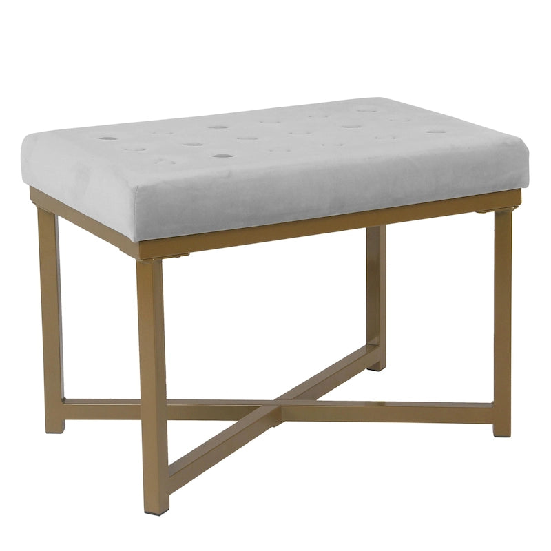 Velvet Tufted Ottoman with Gold Metal Base