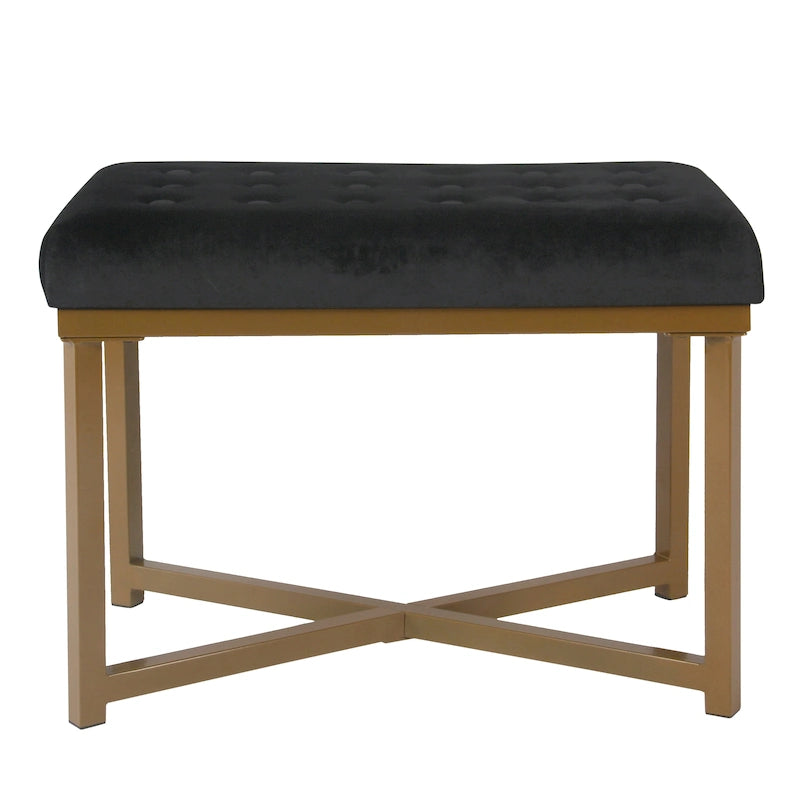 Velvet Tufted Ottoman with Gold Metal Base