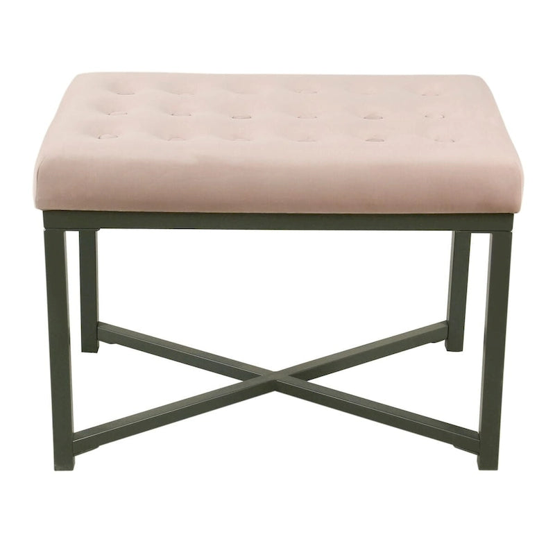 Velvet Tufted Ottoman with Gold Metal Base