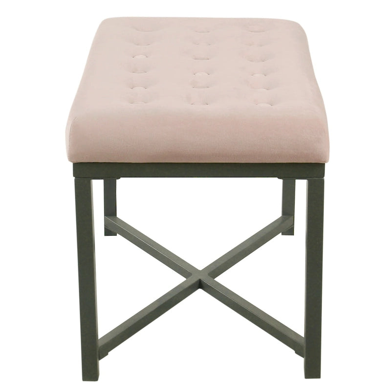 Velvet Tufted Ottoman with Gold Metal Base