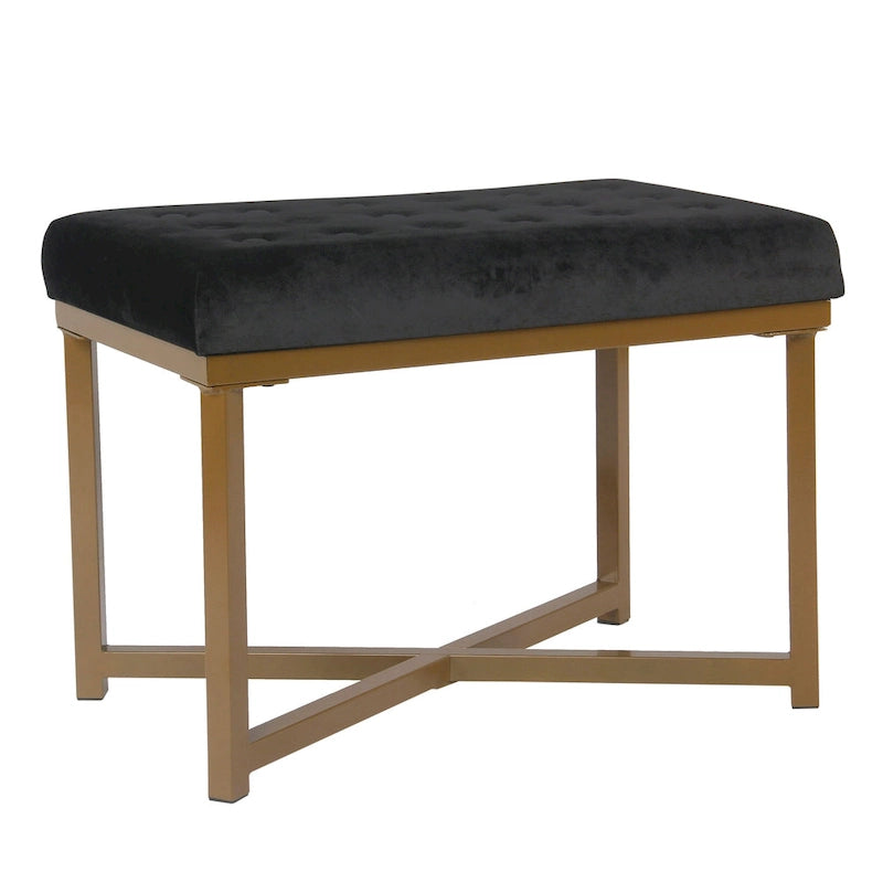 Velvet Tufted Ottoman with Gold Metal Base