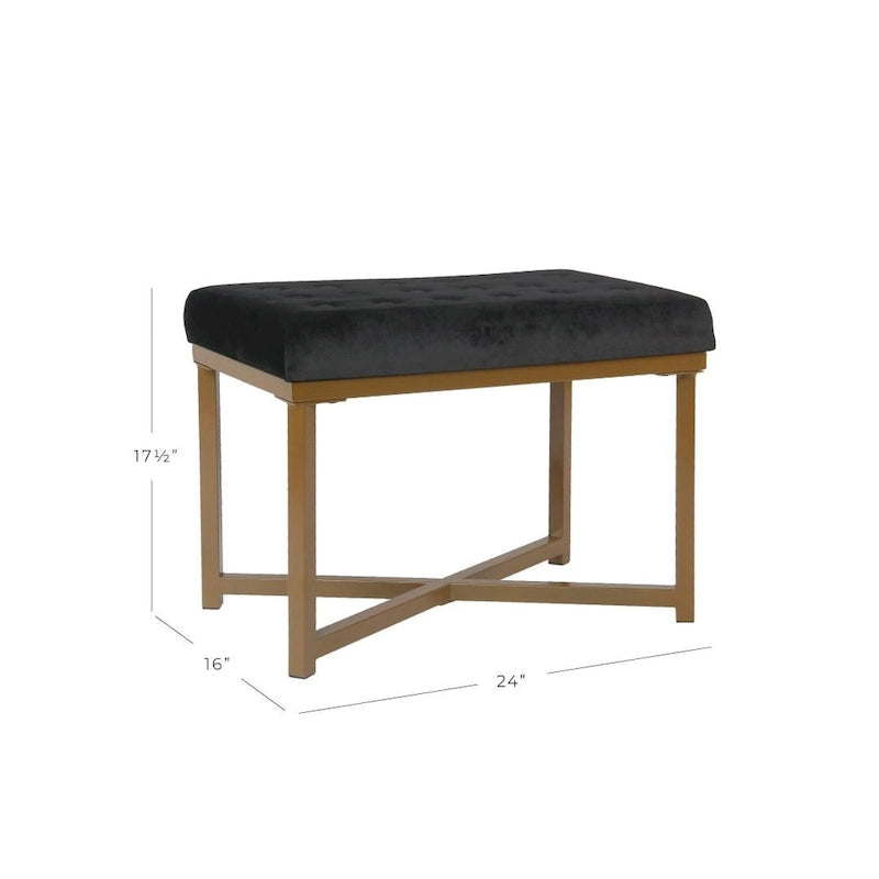 Velvet Tufted Ottoman with Gold Metal Base