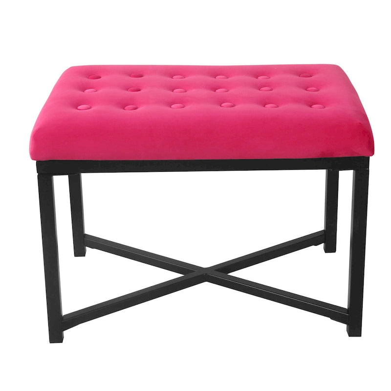 Velvet Tufted Ottoman with Gold Metal Base