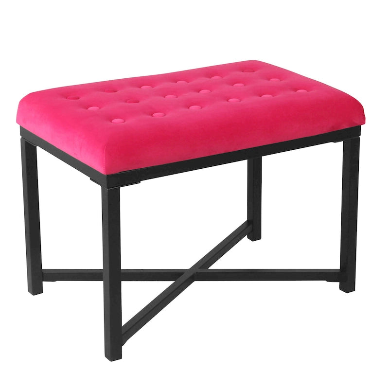 Velvet Tufted Ottoman with Gold Metal Base