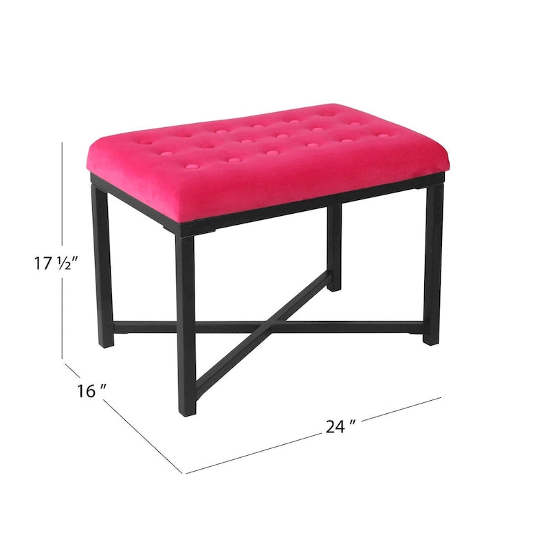 Velvet Tufted Ottoman with Gold Metal Base