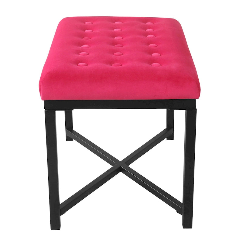 Velvet Tufted Ottoman with Gold Metal Base