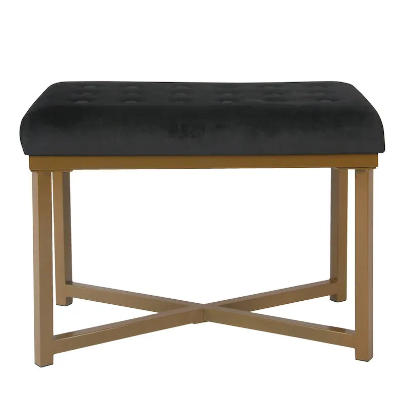 Velvet Tufted Ottoman with Gold Metal Base
